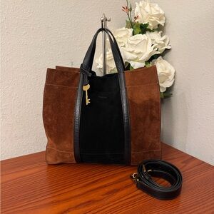 Fossil Black and Brown Suede Handbag